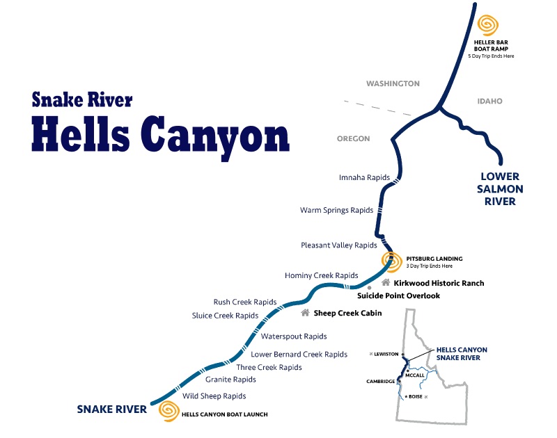 map of the snake river through hells canyon